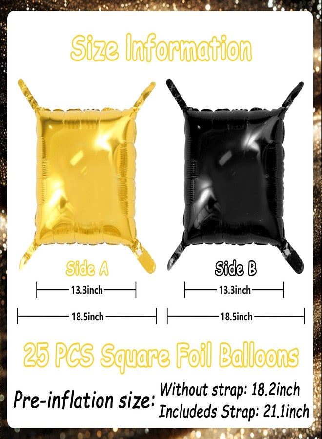MEMOVAN Black Gold Square Foil Balloons Wall Backdrop Double Sided Metallic Black Gold Balloons Tunnel Arch Garland Black and Gold Party Decorations For Graduation Anniversary New Years Birthday 25pcs - Image 2